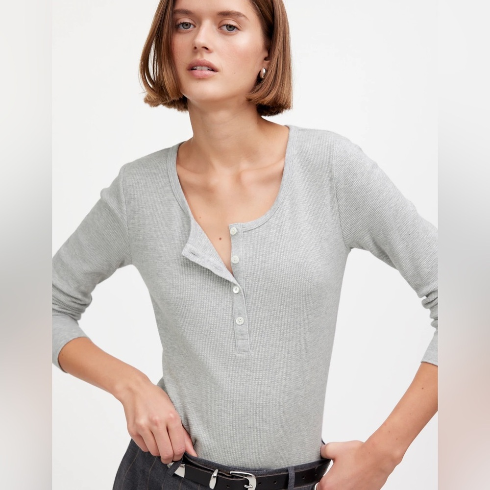 NWT Madewell Heathered Waffle-Knit Scoopneck Henley Tee